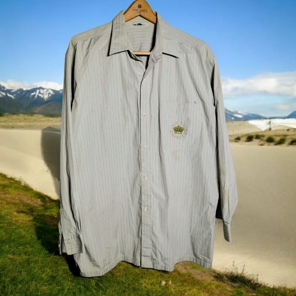 Hardy Amies Sz L Light Gray Blue Striped Shirt